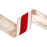 4"X10YD WIRED VELVET RIBBON - RED/WHITE/GOLD BANDED W/GOLD BACKING - 9820W-010-100E