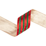 4"X10YD WIRED VELVET RIBBON - RED W/ GREEN METALLIC TRIM W/ GOLD BACKING - 9826W-039-100E