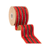 4"X10YD WIRED VELVET RIBBON - RED WITH BLACK/GOLD METALLIC TRIM W/ GOLD BACKING - 9826W-250-100E
