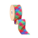 2.5"X10YD WIRED DUPIONI RIBBON - MULTI JEWEL TONE PLAID W/ GOLD FUSED DUPIONI BACKING - 9855W-023-63E