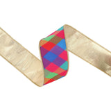 2.5"X10YD WIRED DUPIONI RIBBON - MULTI JEWEL TONE PLAID W/ GOLD FUSED DUPIONI BACKING - 9855W-023-63E