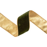 2.5"X10YD PREMIUM VELVET RIBBON - BROWN/GREEN W/ METALLIC GOLD BACKING - 9863W-850-63E