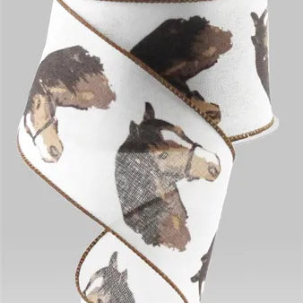2.5"X10YD HORSE ON ROYAL - WHITE/BROWN - RG0165527