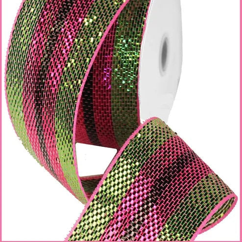 4"X10YD METALLIC MESH - LIME GREEN/HOT PINK/BLACK - RS2073X3