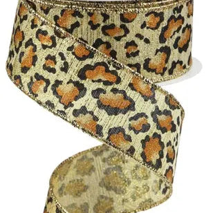1.5"X10YD METALLIC ANIMAL PRINT/METALLIC BURLAP - GOLD/BLACK/RUST - RGC136008
