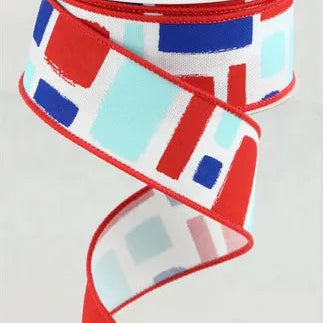 1.5"X10YD BOLD BRUSH STROKES/FAUX ROYAL - WHITE/RED/LIGHT BLUE/BLUE - RGC12817J