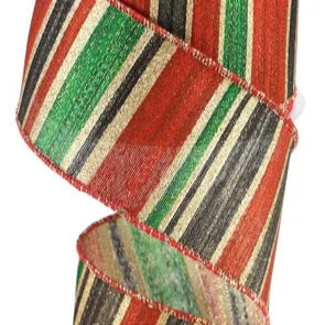 2.5"X10YD MULTI WIDTH HORIZONTAL STRIPE - GOLD/RED/BLACK/EMERALD - RGC156008