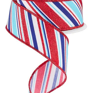 1.5"x10YD DIAGONAL STRIPE - WHITE/LIGHT BLUE/ROYAL/RED - RGE1824KY