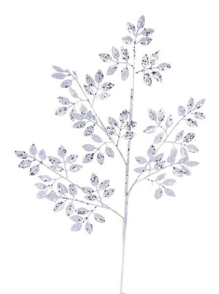 28"L GLITTER LEAF SPRAY - SILVER - XS226826