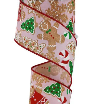 2.5"X10YD GINGERBREAD COOKIES - LIGHT PINK/BROWN/EMERALD - RGE188215
