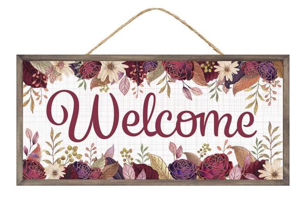 12.5"L X 6"H WELCOME W/FALL FLOWERS - RED/GREEN/PURPLE/BROWN/BEIGE/CREAM - AP7862