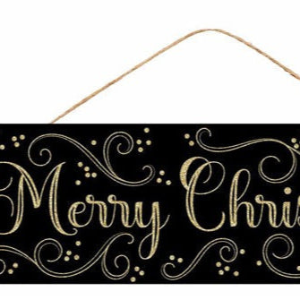 15"L X  5"H MERRY CHRISTMAS/SWIRLS SIGN - BLACK/GOLD - AP787202