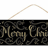 15"L X  5"H MERRY CHRISTMAS/SWIRLS SIGN - BLACK/GOLD - AP787202