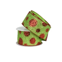 2.5"X10YD MIXED SEQUIN DOT RIBBON - RED/GREEN - DC18349
