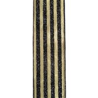 2.5"X10YD EMTALLIC GOLD W/ BLACK STRIPED RIBON - DC19608