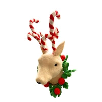 DEER HEAD MISTLETOE WOOL PEPPERMINT ANTLER 4.75" X 2.5" - DC25208