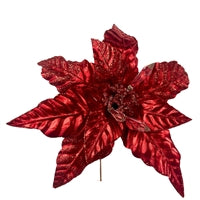 GLISTENING METALLIC CRYSTAL POINSETTIA STEM - RED - 27"H X 16"D - DCSP5038RD