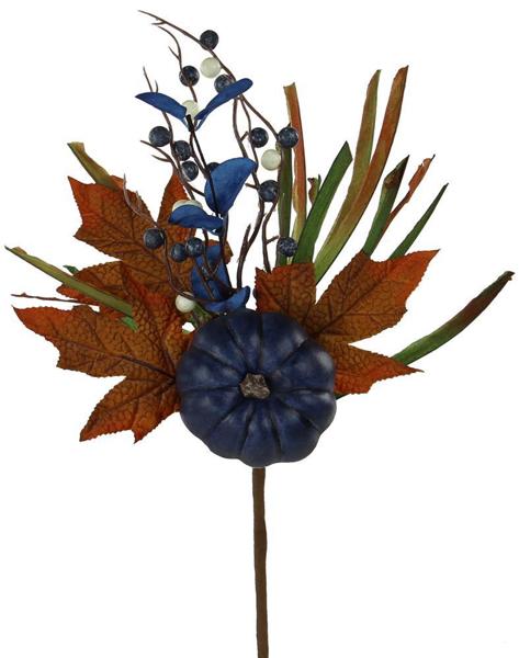 15"L PUMPKIN/BERRY/LEAF/GRASS PICK - NAVY/LIGHT CREAM/DARK MOSS - HA156538