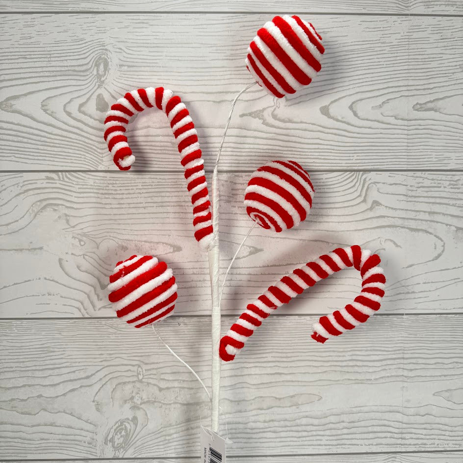 CANDY CANE BALL SPRAY 26" - RED/WHITE - 26749 * RD