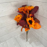 SUNFLOWER W/ MAGNOLIA LEAVES X12 - RUST/YELLOW - 72113 * BR