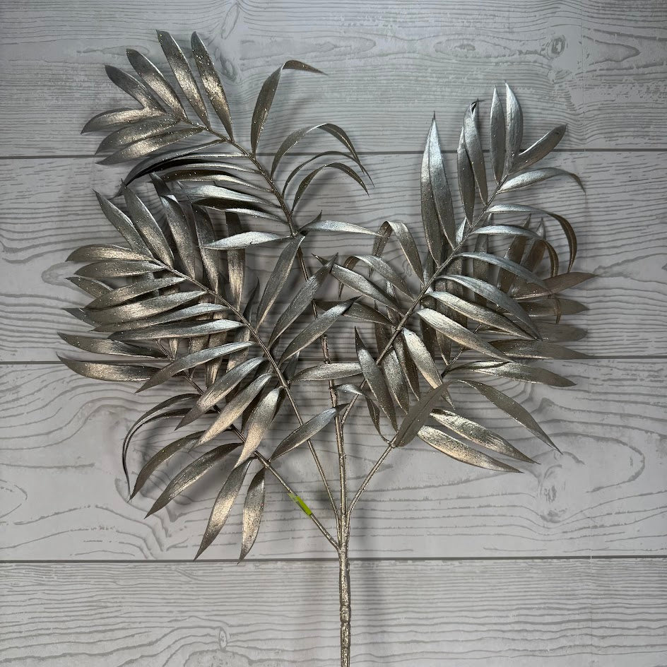PLASTIC METALLIC PALM FERN SPRAY X5 H30 - 36885PT * G
