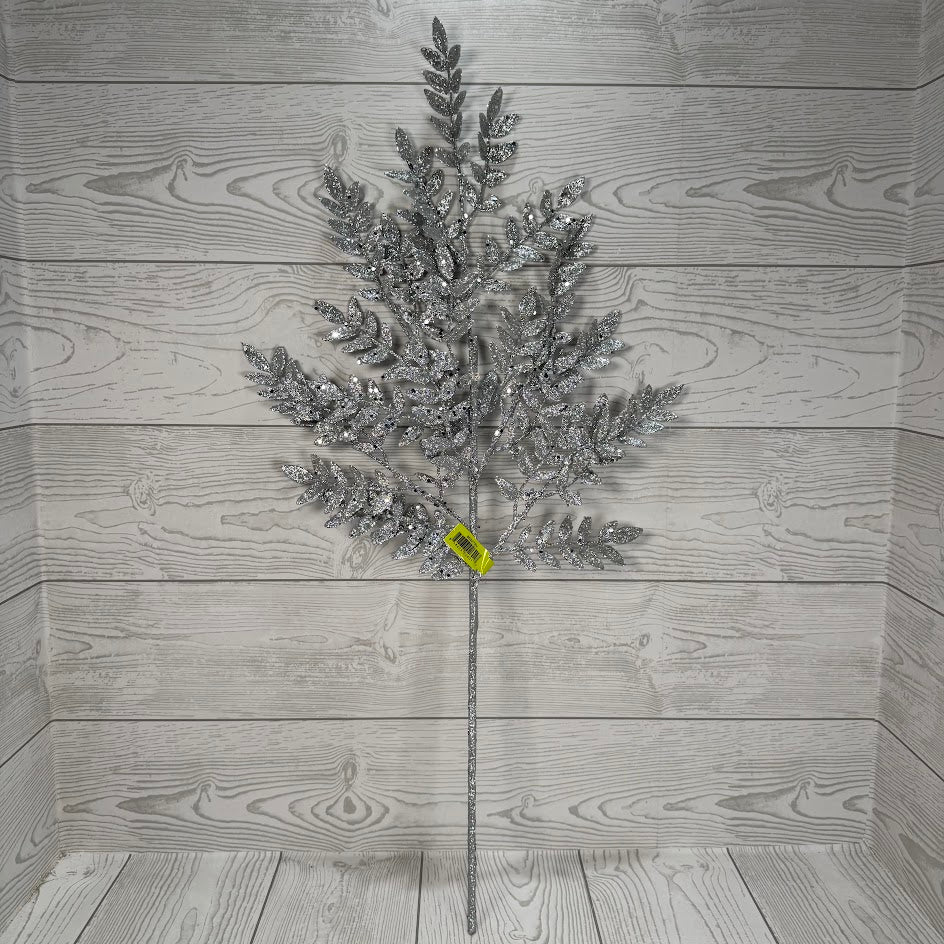 GLITTER FERN SPRAY X5 H28 - SILVER - 86927SV * G