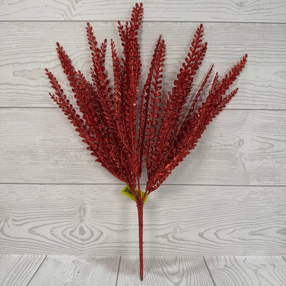 GLITTER PLASTIC LVS BUSH X5 H16 - RED - 86929RD * R BR