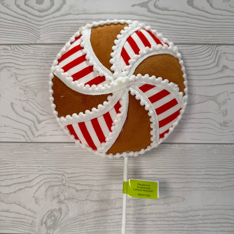 PEPPERMINT GINGERBREAD LOLLIPOP H22XDIA7 - RED/WHITE/BROWN - 6771RDWTBN * RD