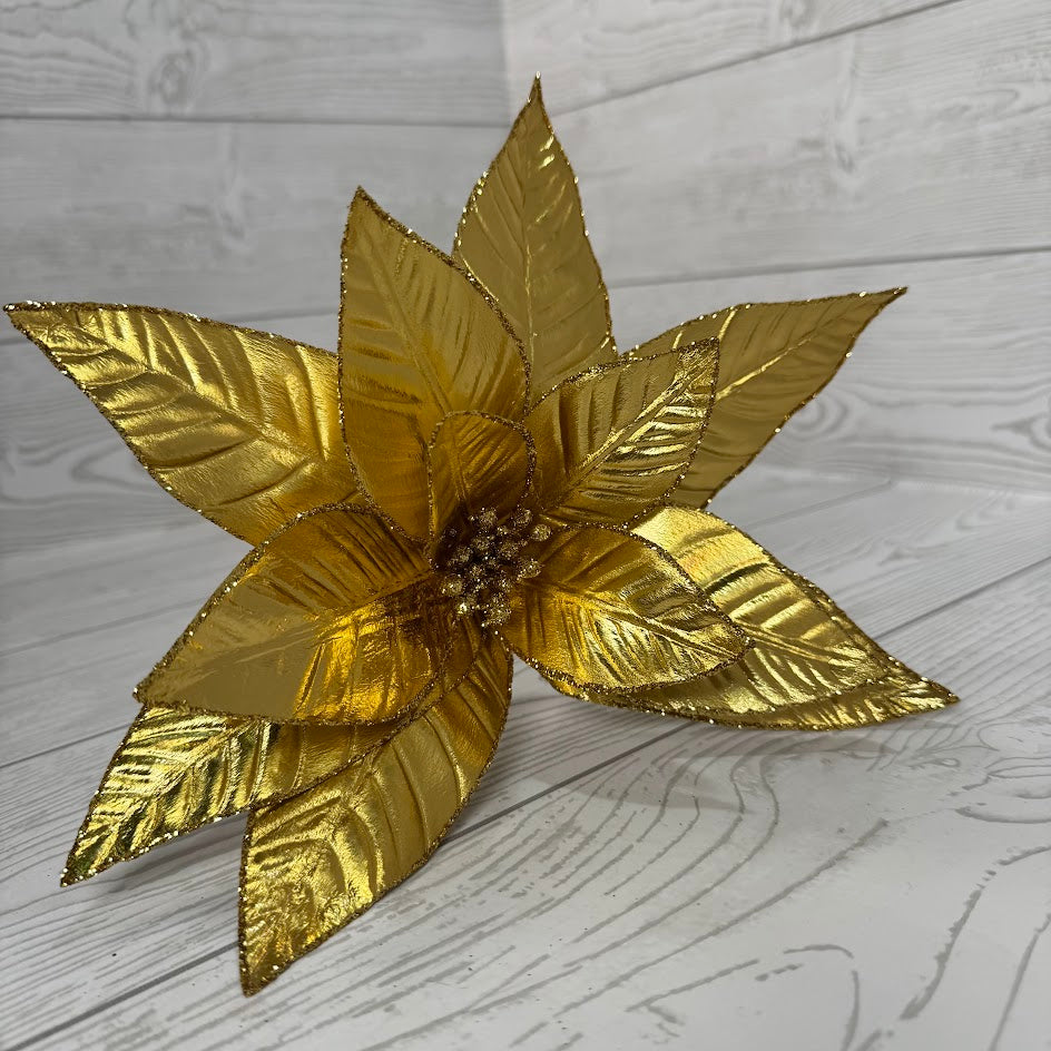 METALLIC POINSETTIA STEM H24XDIA11 - GOLD - 86911GD * RD
