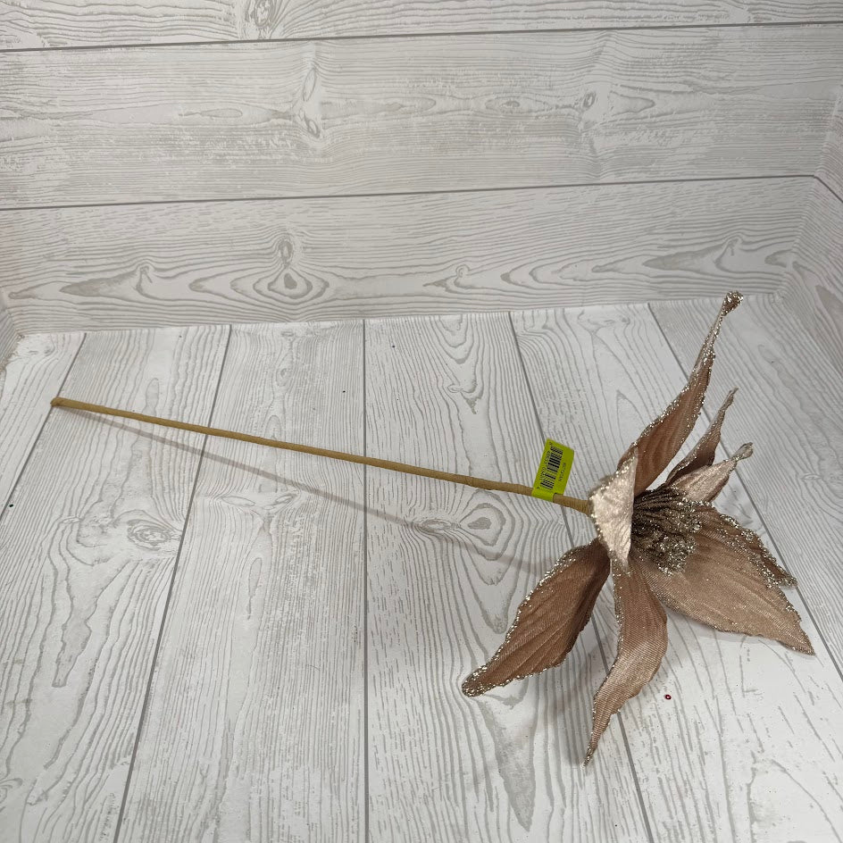 VELVET POINSETTIA STEM H24XDIA11 - TAN - 86773TAN * G