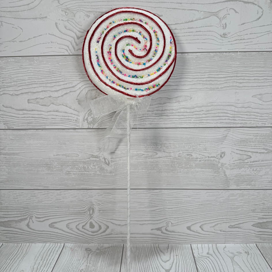 18" SWIRL LOLLIPOP PICK - RED/WHITE W/ SPRINKLES - X23618-RDWT