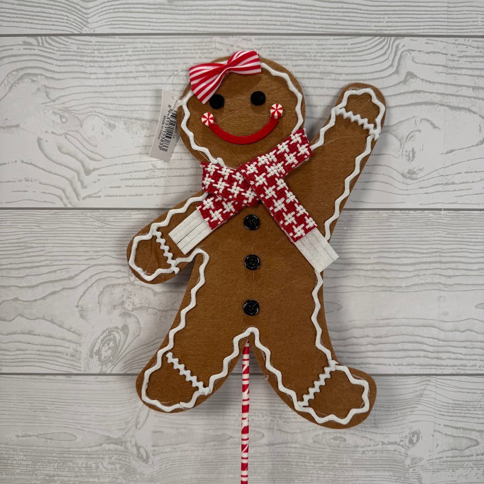 20" GINGERBREAD ON STICK - BROWN/RED/WHITE - X26625-2A