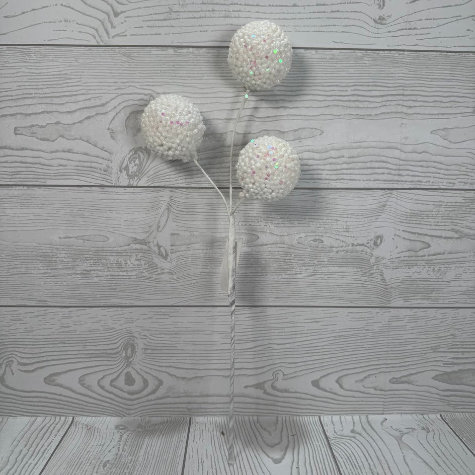 15" GLITTER BEADED BALL X3 - WHITE - X26934-WHT * G