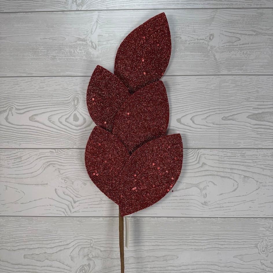 31" GLITTER AMGNOLIA LEAF SPRAY - X26419-RED