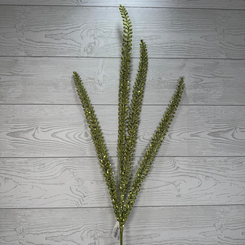 35" GLITTER FERN SPRAY X3 - APPLEGREEN - X25259-APGN * G