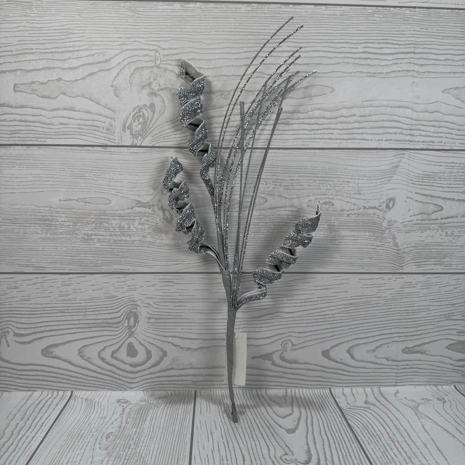 13.5" GLITTER CURL GRASS - SILVER -X26920-SLVR * G