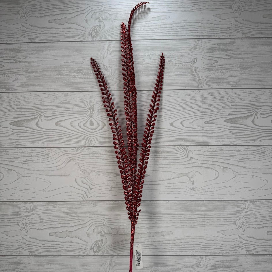 35" GLITTER FERN SPRAY X3 - X25259-RED * G