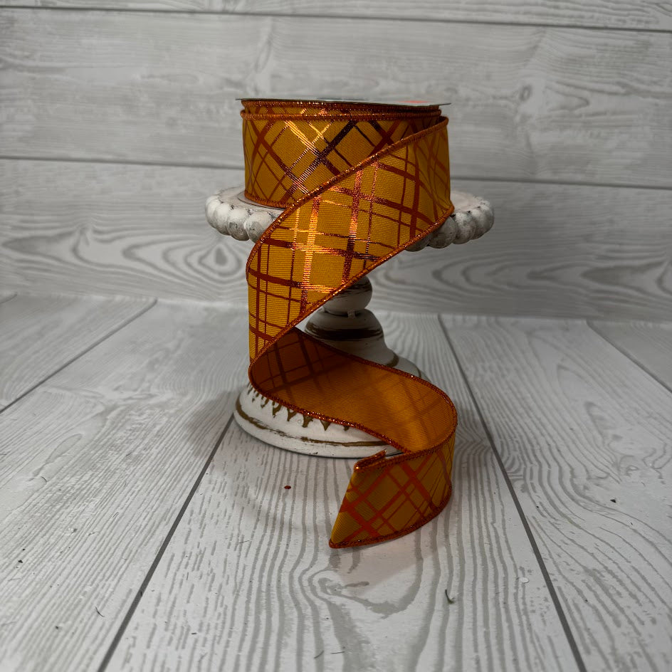 1.5"X10YD ORANGE AND COPPER PLAID - RW812252
