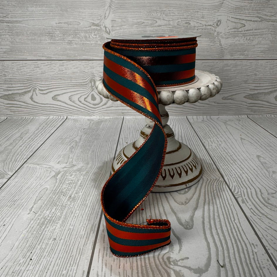 1.5"X10YD TEAL AND COPPER STRIPE - RW812252
