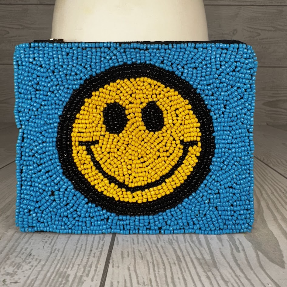 ZIPPER POUCH 5 1/2"X4" - BLUE SMILEY - HD00263