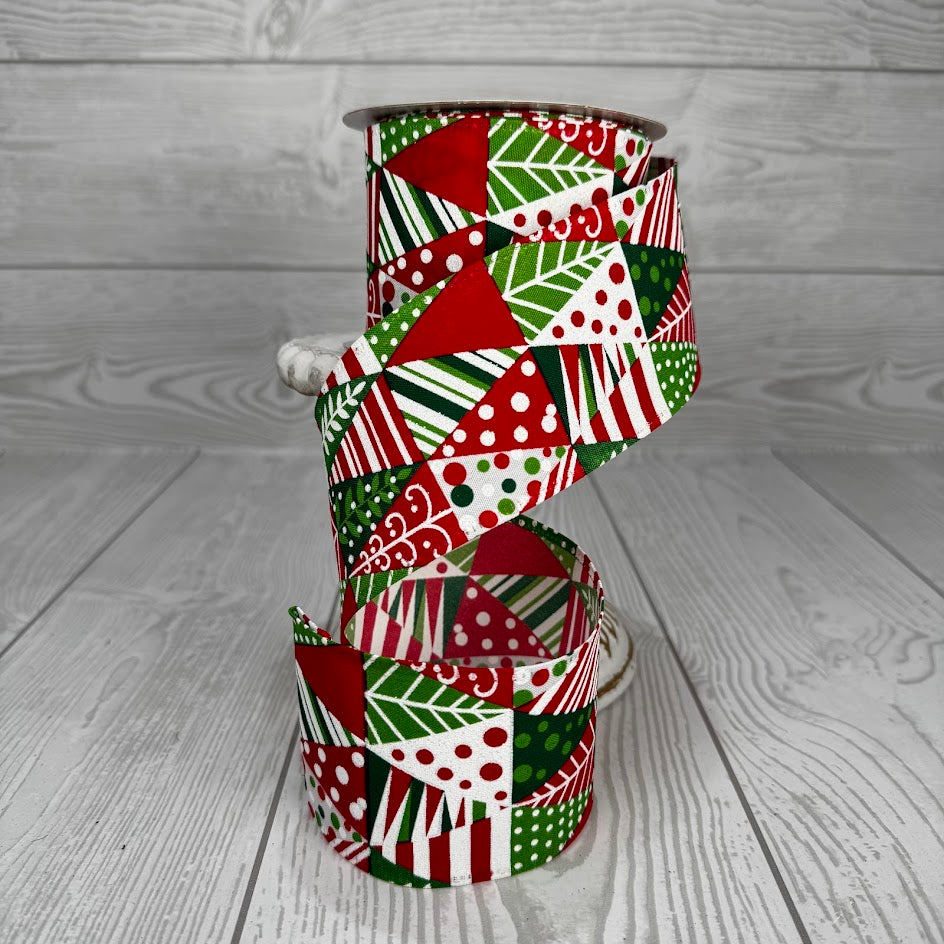 2.5"X10YD ABSTRACT CHRISTMAS TREES - RED/GREEN/WHITE - 76330-40-01