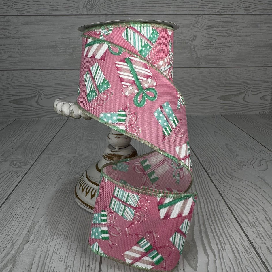 2.5"X10YD GIFT WRAPPED PRESENTS - PINK/GREEN/DARK PINK/WHITE - 71413-40-44