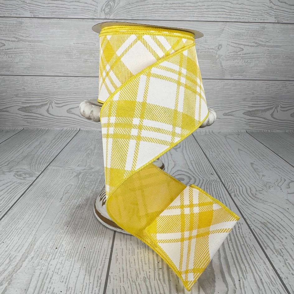 2.5"X10YD DIAGONAL STRIPE/MULTI CHECK - YELLOW/WHITE - RGA127729