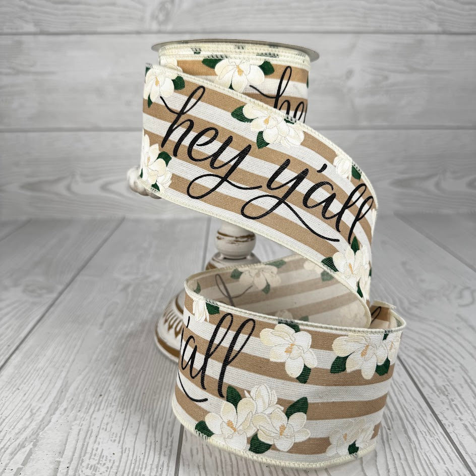 2.5"X10YD HEY YALL MAGNOLIAS/COTTON - TAN/WHITE/GREEN/BLACK - RGA1555A2