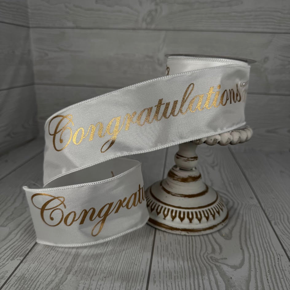 2.5"X10YD CONGRATULATIONS ON SATIN - WHITE/GOLD - RG0163227