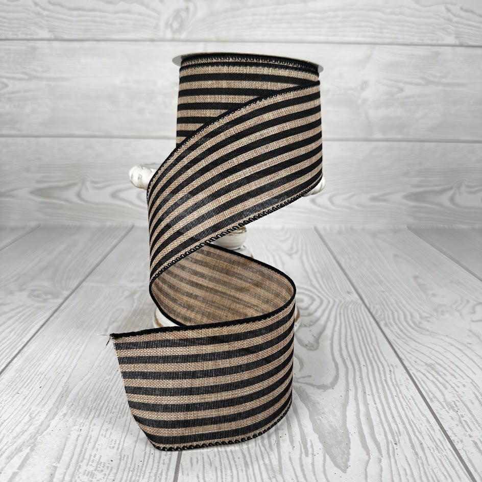 2.5"X10YD NATURAL LINEN/BLK CABANA STRIPES - NATURAL/BLACK - Q817040-21