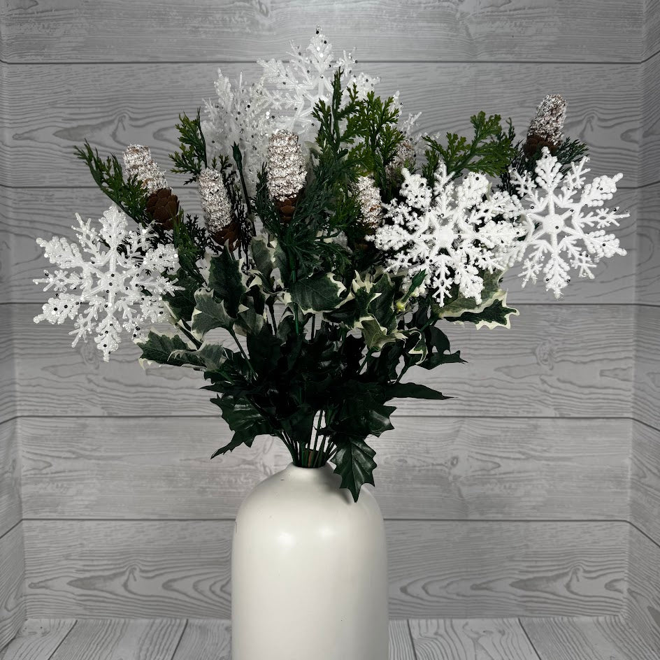 CEDAR PINECONE SNOWFLAKE BUSH X14 H21 - PK G - 86569SNOW