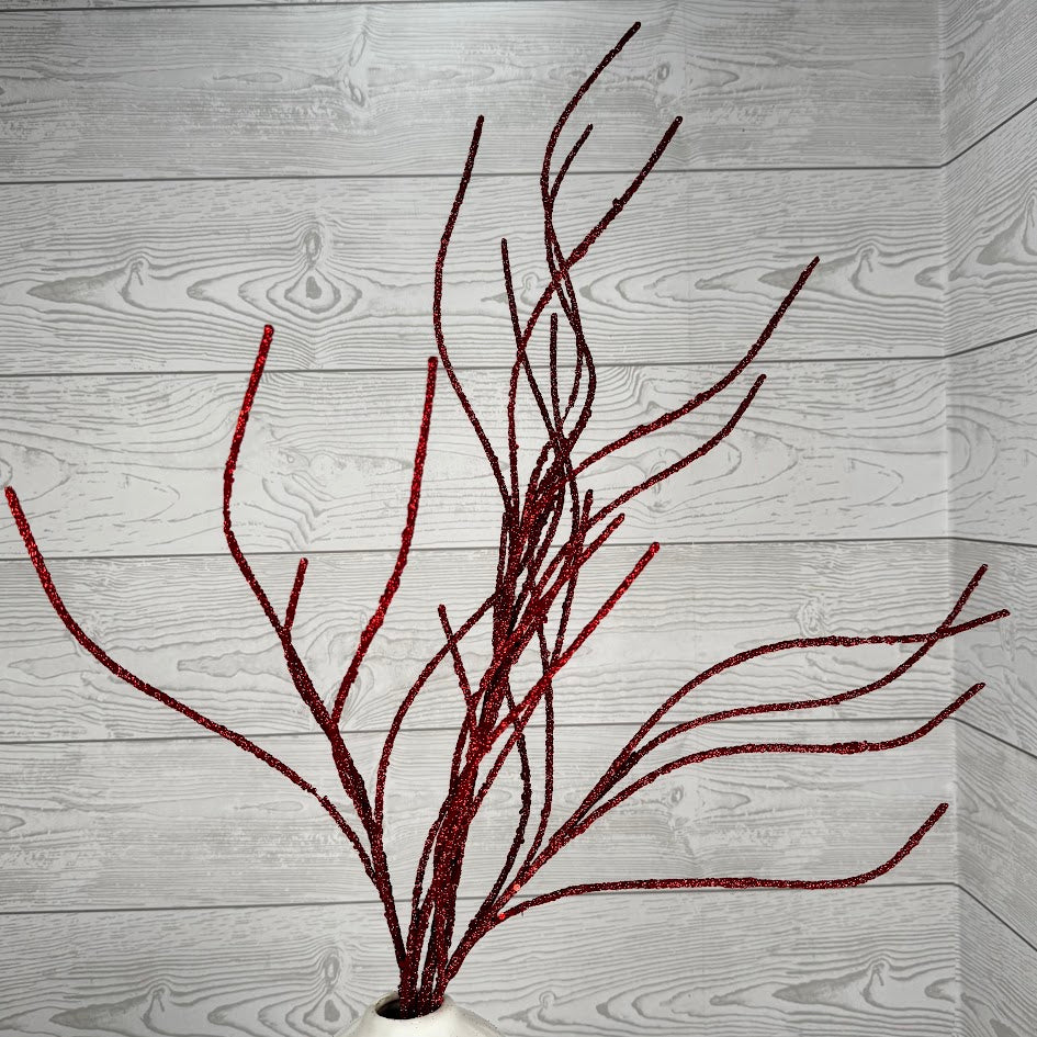 GLITTER TWIG SPRAY H30 - RED - OO - 85717RD