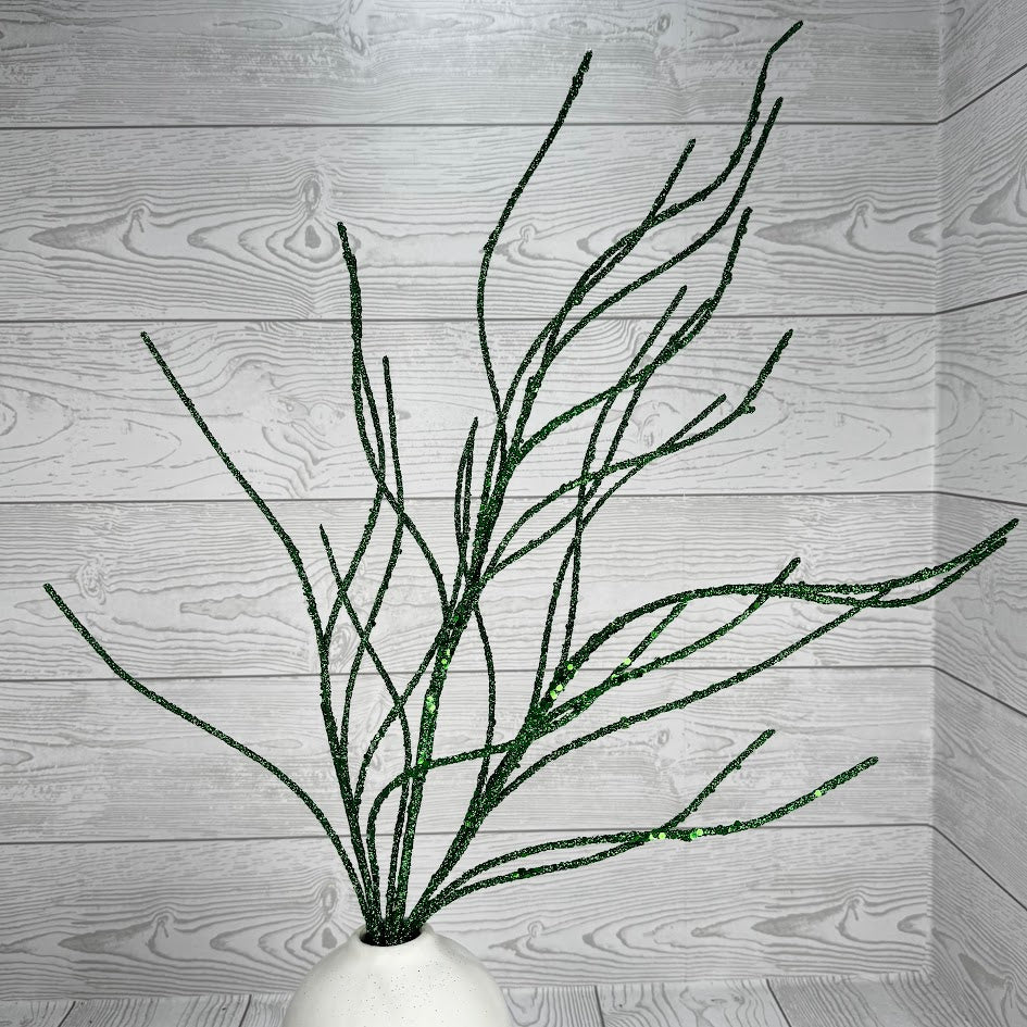 GLITTER TWIG SPRAY H30 - GREEN - OO - 85717GN