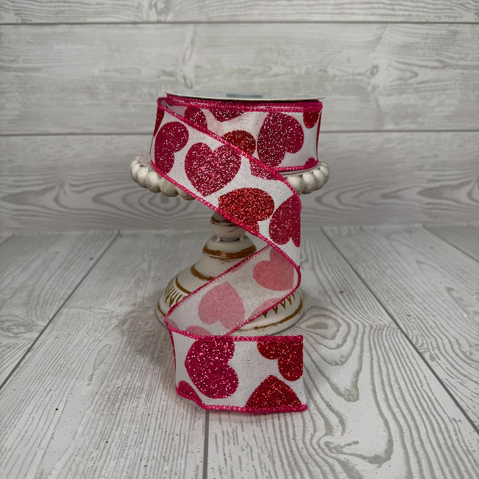 1.5"X10YD GLITTER HEARTS - PINK/RED/WHITE - RG0166827